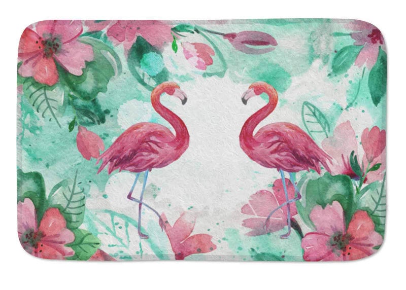 QJ CMJ Watercolor Flamingo and Tropical Leaves Doormats Door Mat Entrance Mat Floor Mat Welcome Mats/Outdoor/Front Door/Bathroom Mats Rugs for Home/Office/Bedroom Non Slip Backing 23.6" L x 15.7" W - Image 1
